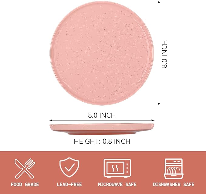 GZG Ceramic Dinner Salad Plates Set of 4 8 Inch Speckled Dinnerware Dessert Plates with Clay-Tone Base Microwave Oven Dishwasher Safe
