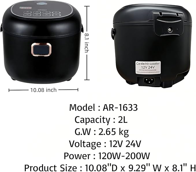 Mini Rice Cooker 2L Electric Lunch Box Food Heater 12V/24V Portable Non-Stick Travel For Car Truck Small Rice Cooker with Steam Tray Cooking Heating and Keeping Warm Function(Black)
