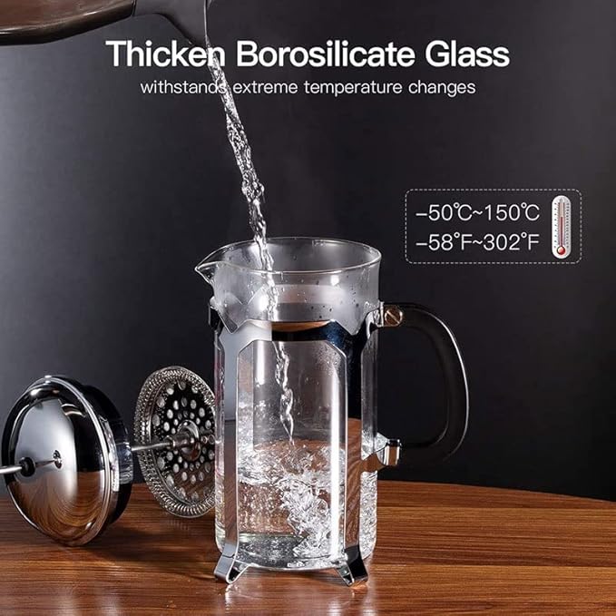 French Press Coffee Maker SystemHeat Resistant Thickened Borosilicate Glass Easy Clean