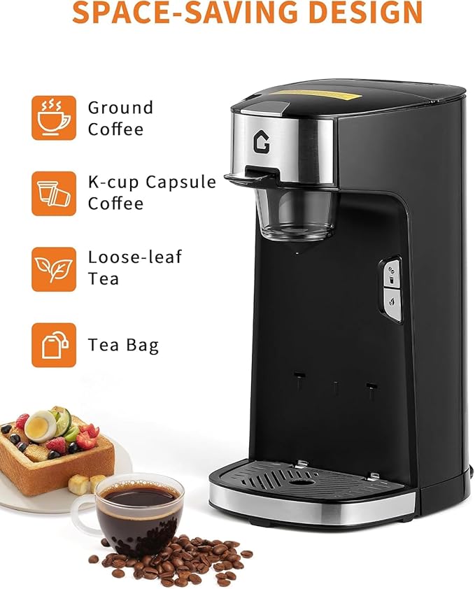 Single Serve Coffee Maker kcup coffee machine withOne-Button Fast Brew for Capsule Ground &amp Tea Portable Coffee Maker for Home Office RV Camping Auto Shut Off Adjustable Tray