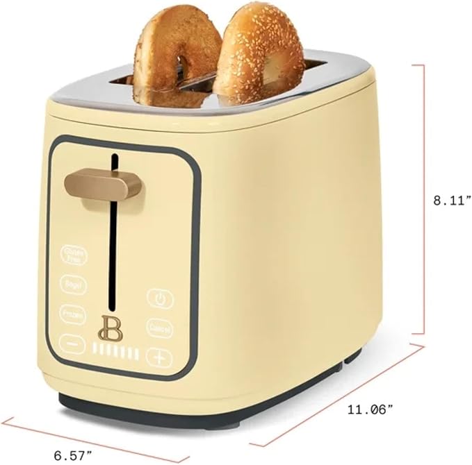 2 Slice Digital Toaster with Touch Control Panel Adjustable Toast Shade Settings Wide Bread Openings Bagel &amp Frozen Modes Removable Crumb Tray (Buttercream)
