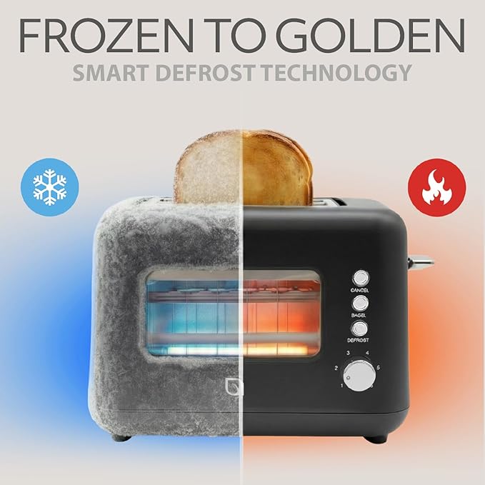WILLOW Eco Series 2 Slice Toaster with Clear-View Window 6 Shade Settings 900W Retro Toaster with Extra Wide Slots + Bagel Cancel &amp Defrost Buttons 2 Slice Toasters w Crumb Tray for Easy Clea