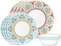 Corelle Global Collection Vitrelle 12-Piece Dinnerware Set Triple Layer Recycled Glass Lightweight Eco-Friendly Round Plates and Bowls Set Terracotta Dreams