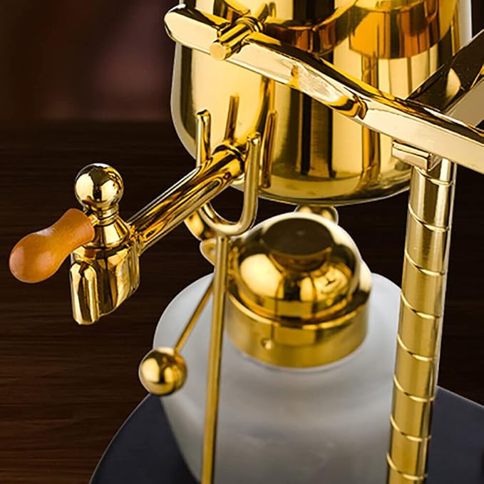 Belgian/Belgium Luxury Balance Syphon Coffee Maker Elegant Double Ridged Fulcrum with Tee Handle Gold