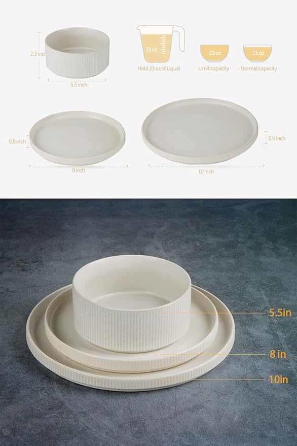 Famiware Dinnerware Set - 26 Piece (12 Dinnerware 4 Pasta Bowls 6 Dipping Bowls) - Star Stoneware Dishes - Matte White