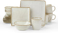 Famiware Ocean Square Plates and Bowls Sets for Kitchen 16-Piece Dinnerware Sets for 4 Mug Set for 4 Cappuccino White