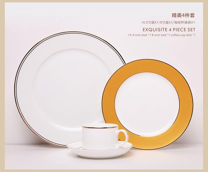 European design Dinnerware Set Service for 6Small luxury style Bone China Dinnerware SetsSteak Dinner Plates Dish Set (24Pcs)Freezer Safe Elegant Dining Plates