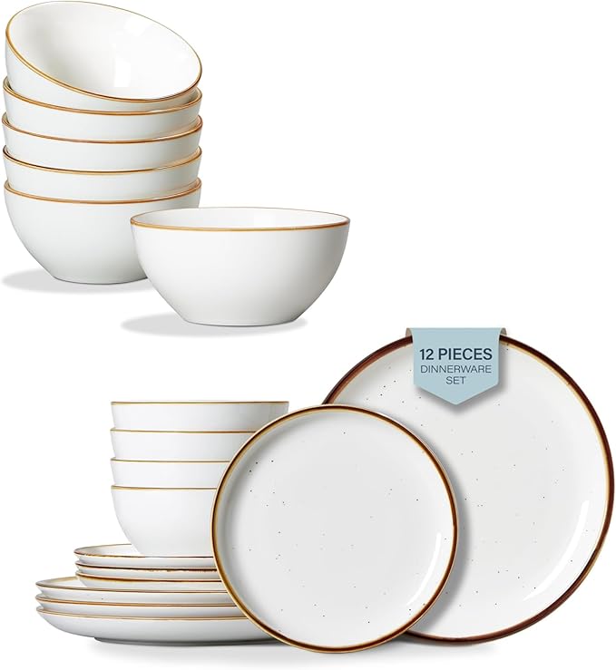 ONEMORE 24 oz Cereal Bowl Set and Dinnerware SetsKitchen Plates and Bowls Scratch Resistant Microwave &amp Dishwasher Safe