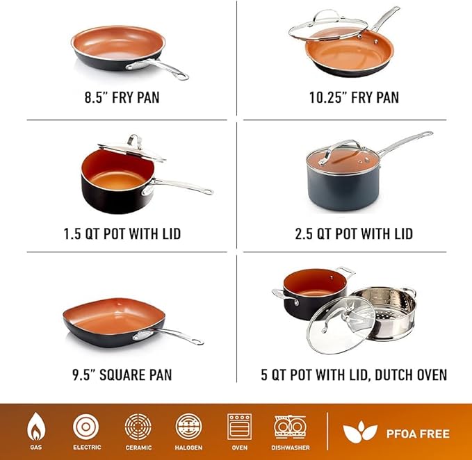 Gotham Steel Pots and Pans Set 12 Piece Cookware Set &amp Dishwasher Safe - 2023 Edition &amp 5 Quart Stock Multipurpose Pasta Pot with Strainer Lid &amp Twist and Lock Handles Graphite