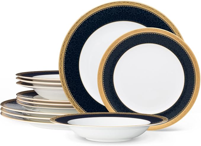 Noritake Odessa Cobalt Gold 12-Piece Dinnerware Set Service for 4