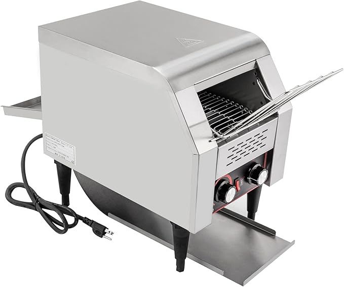 150 Slices/Hour Commercial Conveyor Toaster 1300W Stainless Steel Heavy Duty Industrial Toasters w/Three-ring Heating Tubes Countertop Electric Restaurant Equipment for Bun Bagel Bread Baked Food