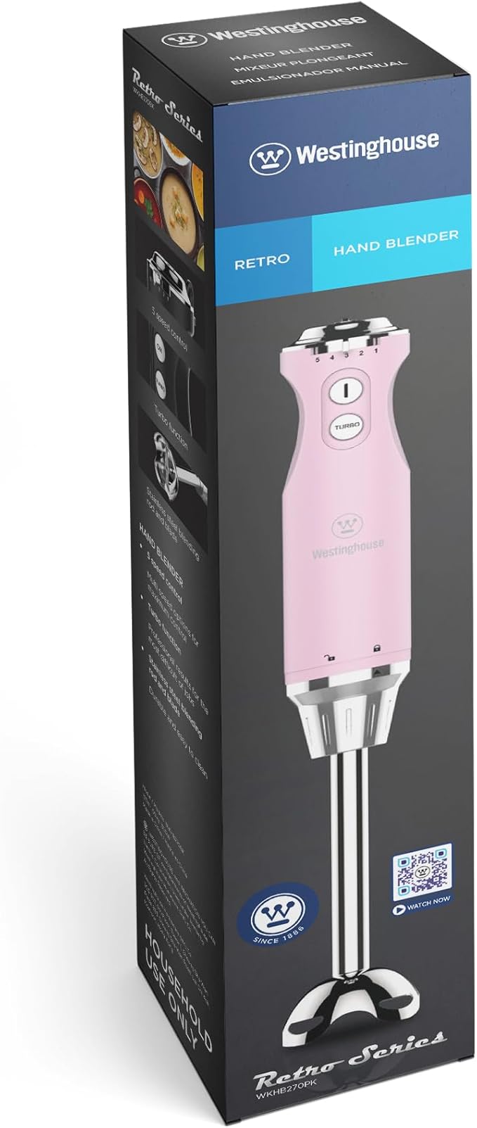 Westinghouse Hand Blender - 5-Speed Immersion Blender with Turbo Function Stainless Steel Blades &amp Rod 500W Power Detachable Easy Clean Design Best for Smoothies &amp Soups - Retro Appliance
