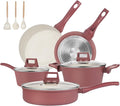 Pots and Pans Set Non Stick 11-Piece Nonstick Induction Cookware Set Non-Toxic Kitchen Cooking Set with Frying Pans Saucepan Stock Pot PFOA Free Red Brown