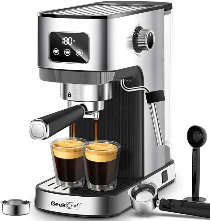 20 Bar Espresso Machine for Home Cappuccino &amp Latte Maker with Milk Frother Steam Wand ESE Pod Filter Accurate Temperature &amp Time Control Compact Stainless Steel Coffee Machine