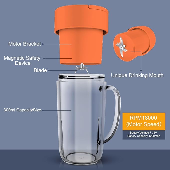 Portable Blender 10 oz Mini Personal Blender for Smoothies Fruits and Veggies with Rechargeable USB Easy to Clean suitable for Traveling or Camping
