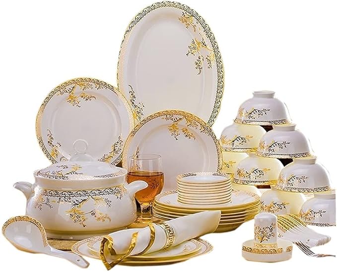 56Pcs Ceramic Dinnerware Set Bone China Dinnerware Dinnerware Plates Ceramic Combination Dinnerware Set Diner Set Porcelain
