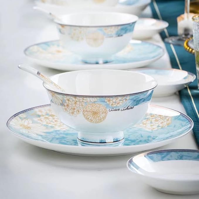Blue Floral Bone China Dinnerware Set 60 Pieces Perfect For Wedding Or Housewarming Plate Set