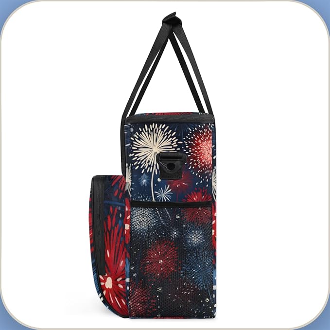 Sparkler-Swirled 4th of July Coffee Maker Carrying Bag Travel Storage Bag Compatible with K-Mini or K-Mini Plus Single Serve Coffee Brewer Carrying Case with Multiple Pockets &amp Shoulder Strap