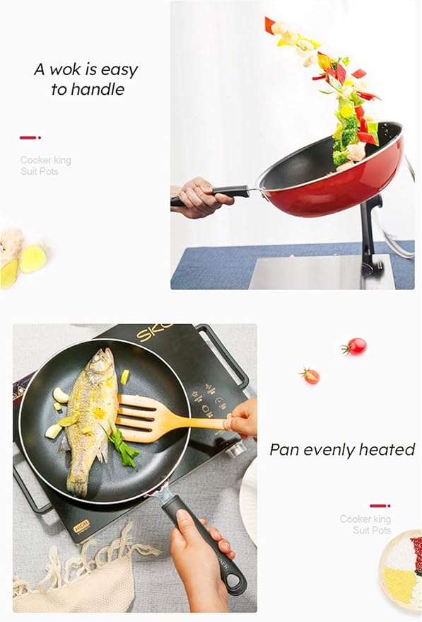 Cookware SetKitchen Frying Pan Soup Pot Woks SetConvenient WashingCompatible with All Kinds of Stovetops