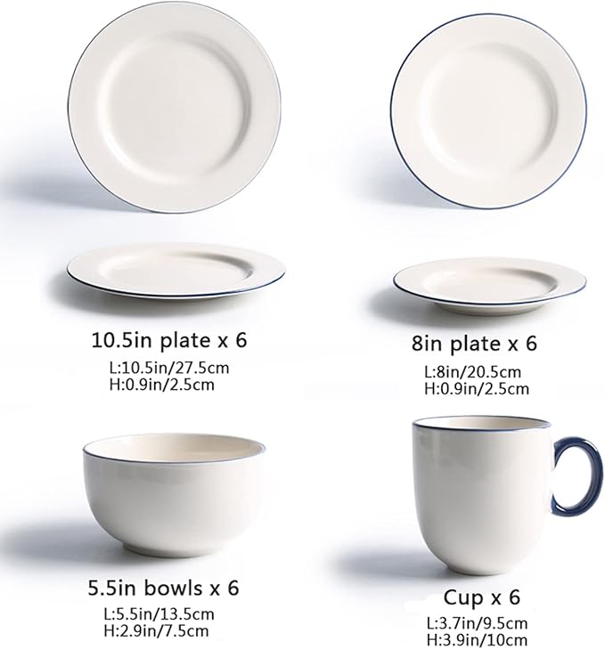 Palace Style Porcelain Dinner Set Ceramic Dinnerware Set 24-Piece Kitchen Dinner Set Plates Bowls Service for 6 Porcelain Round Embossed Dish Set