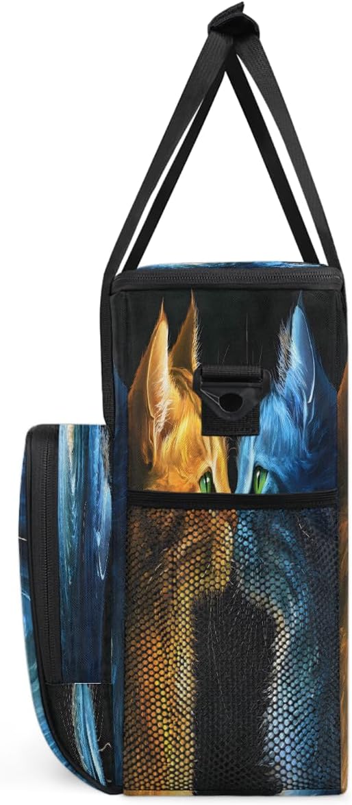 Fire Cat Ice Cat Cartoon Coffee Maker Carring Bag Travel Carrying Storage Tote Bag Compatible with Keurig K-Mini or K-Mini Plus Portable Single Serve Coffee Brewer Case with Pockets for K-cup Pods