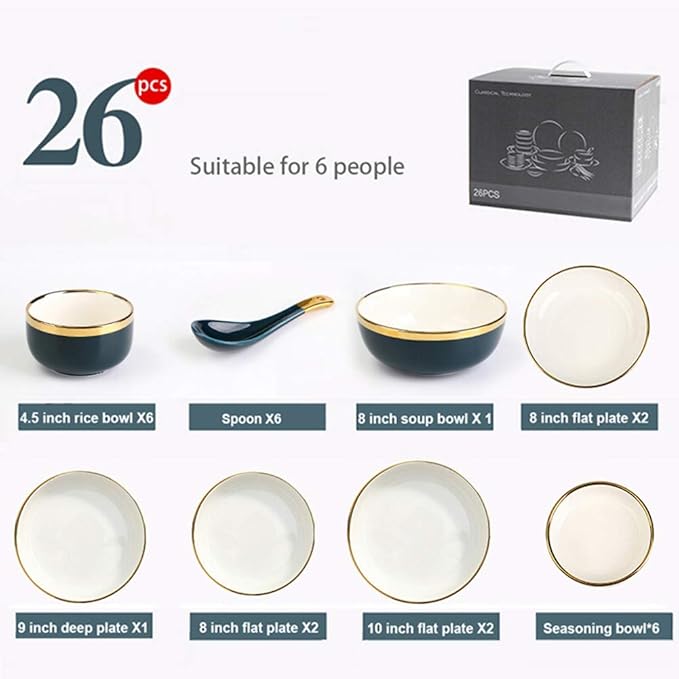 Dinner SetsDinnerware Sets for 2/4/6 - Dinner Plates/Sets - Plate Set - Nordic Style Dishes Set - Plates and Bowlsfor Home Kitchen and DinningCyan White26 Pcs