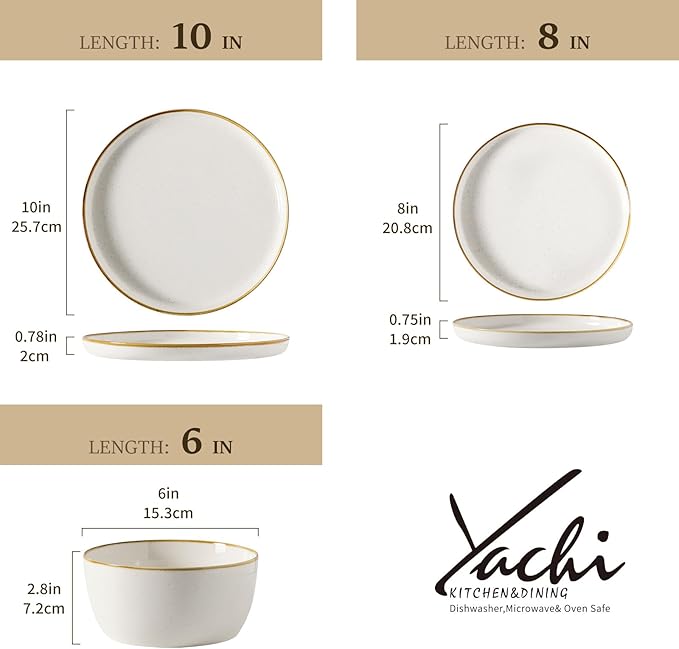 Yachi Plates and Bowls Sets 12 Pieces Modern Style Porcelain Dinnerware Set for 4 Kitchen Dinner Set Ceramic Lightweight Dishware Dishes Set Microwave and Dishwasher SafeWhite Reactive Series
