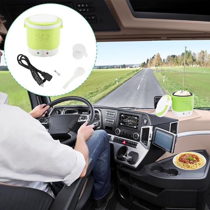 1L Mini Rice Cooker 12v Electric Lunch Box Portable Travel Rice Cooker for Car Multifunctional Electric Food Steamer for Travel Camping (green)