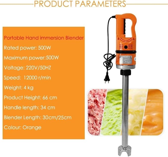 Commercial Immersion Blender 500W Heavy Duty Electric Handheld Blender Variable Speed Multi-Function Portable Blender for Professional and Home Use (300mm Stirring Rod)