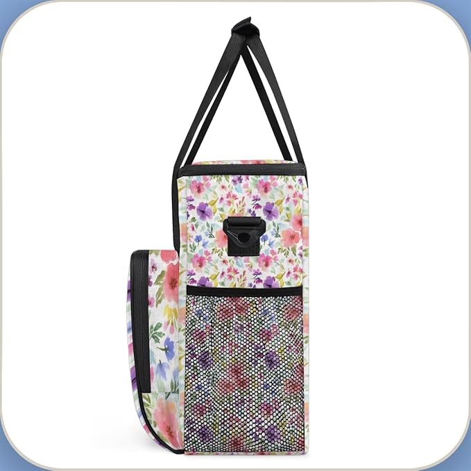 Abstract-Floral Coffee Maker Carrying Bag Portable Travel Storage Tote Bag Compatible with K-Mini or K-Mini Plus Single Serve Coffee Brewer Carrying Case with Multiple Pockets &amp Shoulder Strap