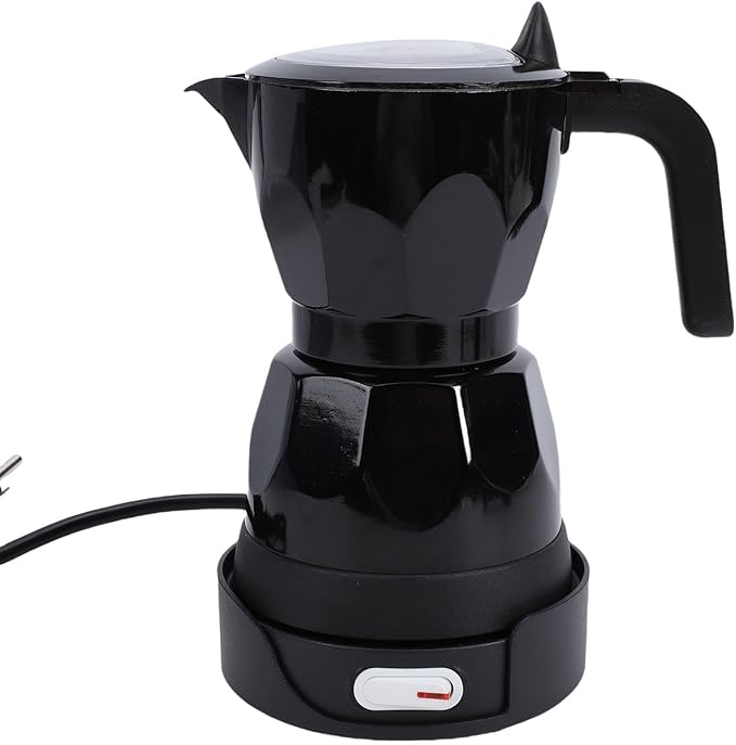 HEEPDD Electric Coffee Maker Coffee Machines Pot with Transparent Lid for Quick Brewing Compact Design for Home Office and Travel Use Electric Maker 3 Cup Aluminum Mocha Kitchen (Black)