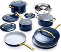 Gotham Steel Modern 11 Pc Ceramic Cookware Set Elegantly Designed Pots and Pans Set Non Stick with Steamer Induction Bottom Premium Stay Cool Handles Non Toxic PFOA Free Oven &amp Dishwasher Saf