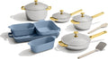 Our Place Titanium Pro Cookware &amp Bakeware Set | 15-Piece Non-toxic Nonstick Kitchenware with Titanium Always Pan Pro Perfect Pot Pro Minis &amp Ceramic Bakeware with Stovetop Griddle | Blue Sa