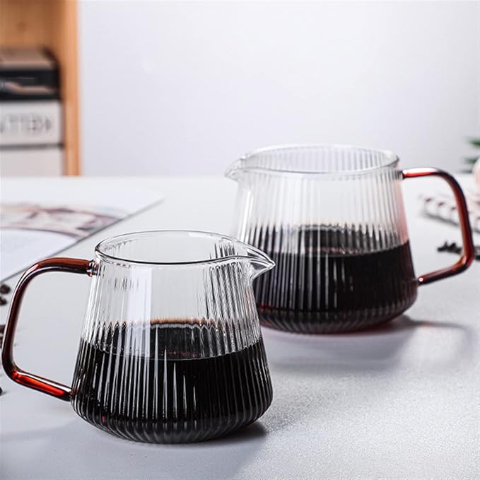 Coffee Carafe Vertical Striped Coffee Maker Glass Coffee Maker V Spout Coffee Tea Maker Utility Coffee Appliance Reusable convenient(350ml)