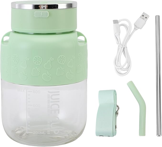 AUNMAS 800ml Portable Personal Blender Cup ABS USB Rechargeable Electric Juicer Blender with Straws for Smoothies Shakes Food Prep and Frozen Blending (Green)
