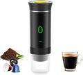 Mini Electric Espresso Coffee Machine Small Self-Heating Portable Car Coffee Maker with Capsule and Ground Coffee for Office RV Travel Camping Hiking (black)