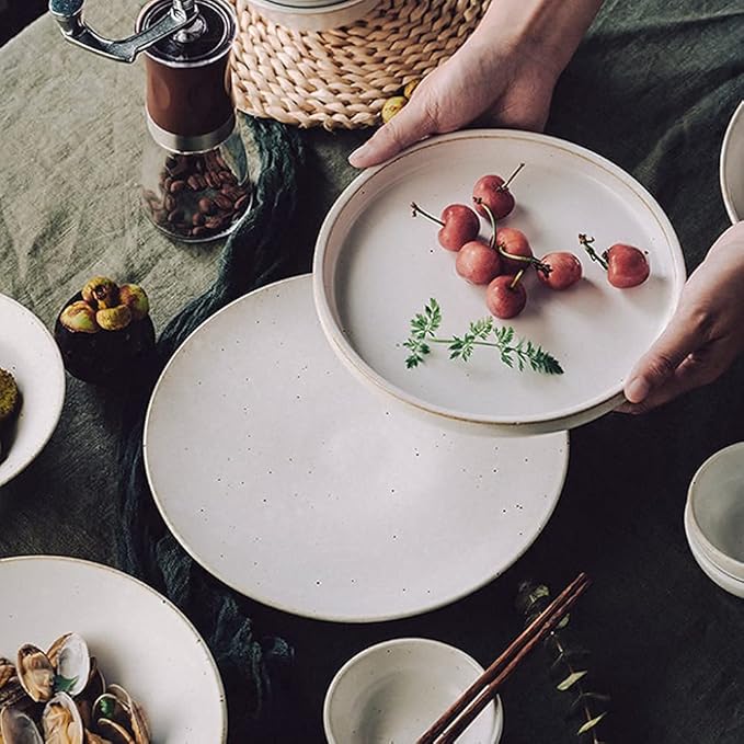 Dinnerware Sets for 6 People Japanese Retro Stoneware Simple Dishware Sets Plate and Bowl Sets 36 Pieces of White Black Spot Porcelain Dinnerware Set