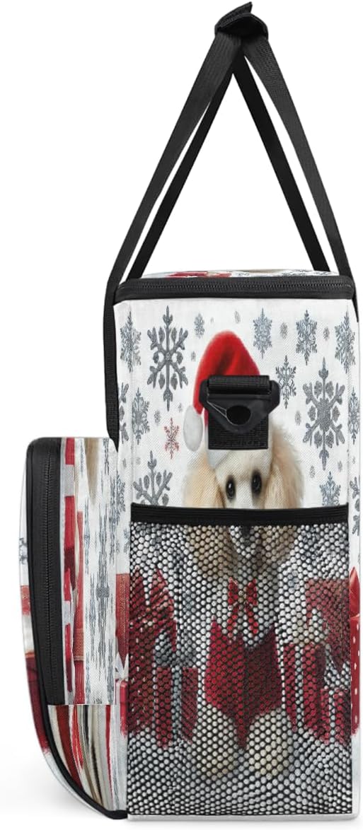 Merry Christmas Dog Snowflake Gift Coffee Maker Carring Bag Travel Carrying Storage Tote Bag Compatible with Keurig K-Mini or K-Mini Plus Portable Single Serve Coffee Brewer Case with Pockets