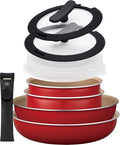 Evercook Frying Pan Set 9-Piece Set Removable Induction Compatible Red Doshisha