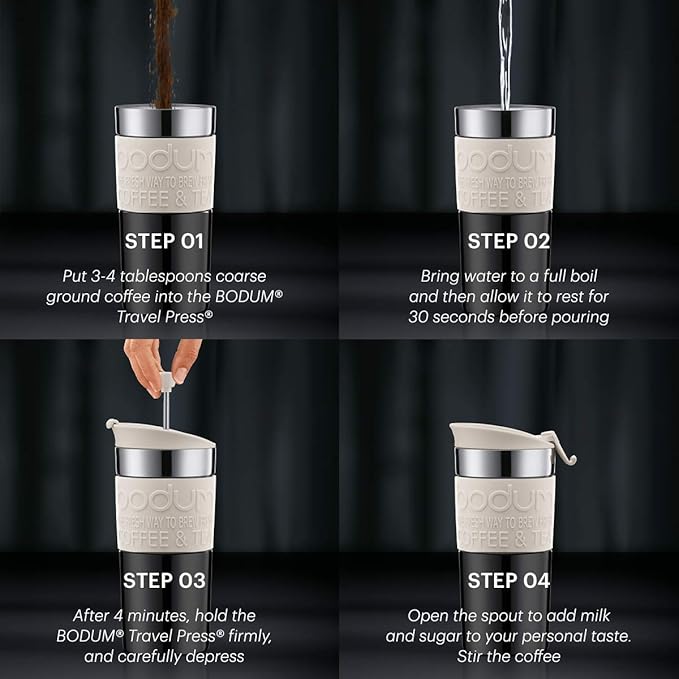 BODUM Travel French Press Coffee Maker Vacuum Small 0.35 L - Off-White