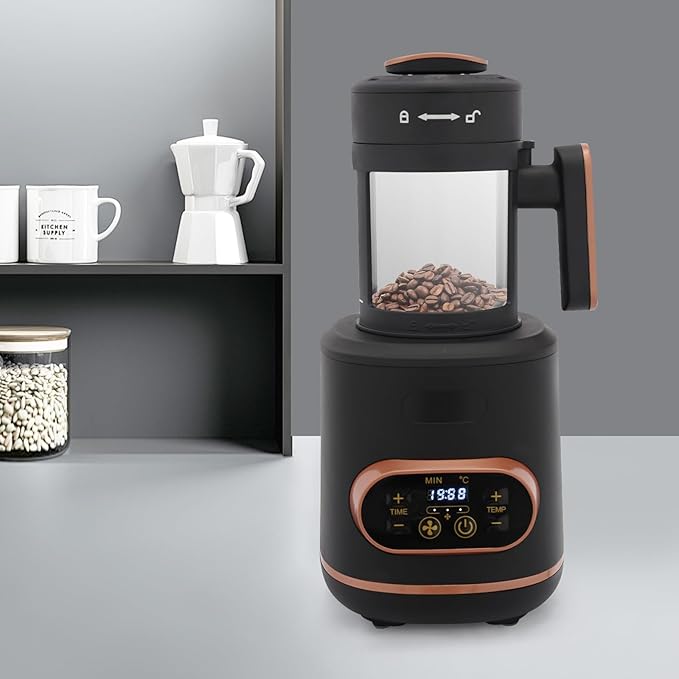 Electric Coffee Bean Roaster Machine 1500W for Home Use 100g Capacity with LED Display Adjustable Temperature &amp Time 3 Fan Speeds Transparent Glass Container for Precision Roasting