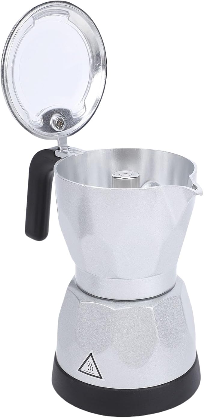Focket Electric Turkish Coffee Maker 3 Cup Fast Brewing with Anti Scald Handle Octagonal Electric Mocha Pot for Home Office Travel (Silver)