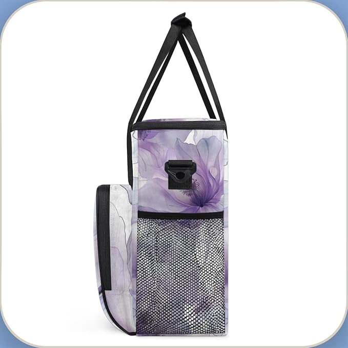 Purple Floral Travel Coffee Maker Carrying Bag Colorful Flower Large Organizer Storage Tote Bag Insulated Reusable Cooler Lunch Bags