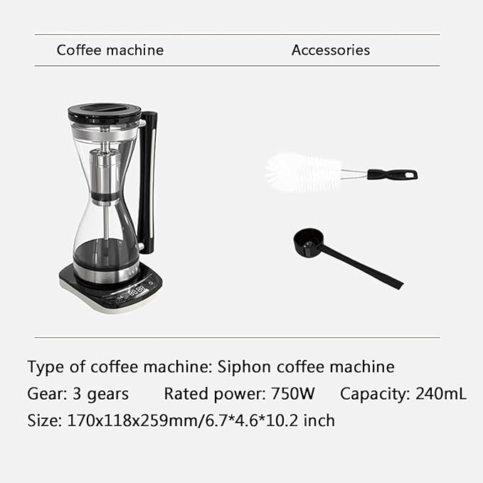 Syphon Vacuum Coffee Maker Glass Electric Siphon Pot 3 Adjustable Gears 30 Minute Keep Warm 240ml Capacity for Use at Home Coffee Shops Offices &amp Other Places