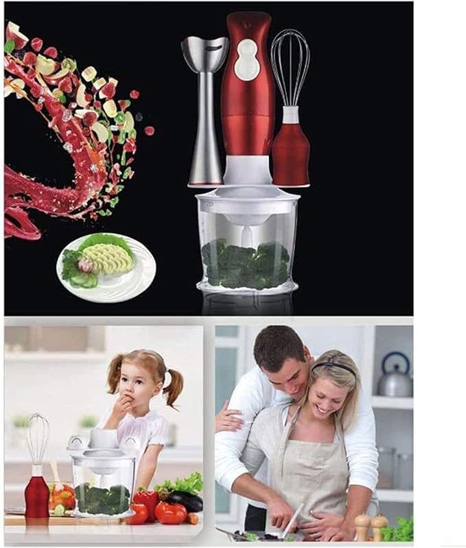 Immersion Hand Blender with Whisk Attachment Quickly Mixes Sauces Purees Soups Smoothies Dips BPA-Free Easy To Clean Stainless Steel/Red