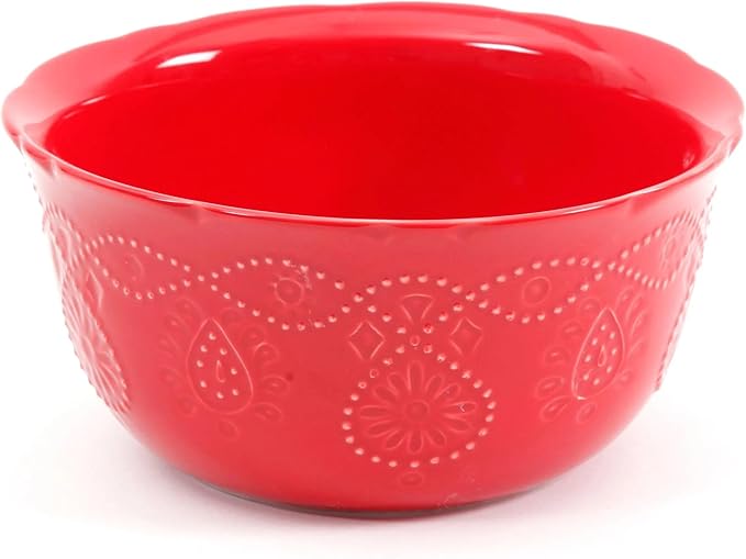 12-Piece Red Stoneware Dinnerware Set Cowgirl Lace Embossed Scalloped Edge Service for 4