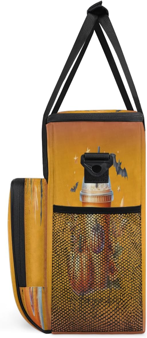Halloween Drink Pumpkin Blossom Coffee Maker Carring Bag Travel Carrying Storage Tote Bag Compatible with Keurig K-Mini or K-Mini Plus Portable Single Serve Coffee Brewer Case with Pockets