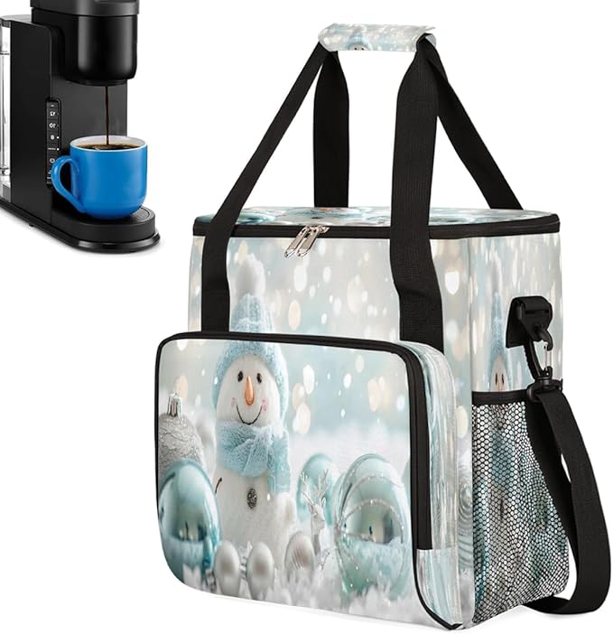 Christmas (743) Coffee Maker Carring Bag Travel Carrying Storage Tote Bag Compatible with Keurig K-Mini or K-Mini Plus Portable Single Serve Coffee Brewer Case with Pockets for K-cup Pods