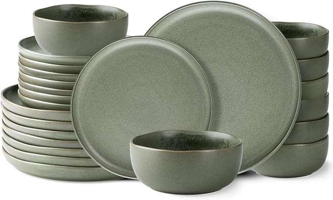 AmorArc Ceramic Dinnerware Sets Wavy Rim Stoneware Plates and Bowls SetsDishwasher &amp Microwave &amp Oven Safe Dishes set Service for 8 (24pc)