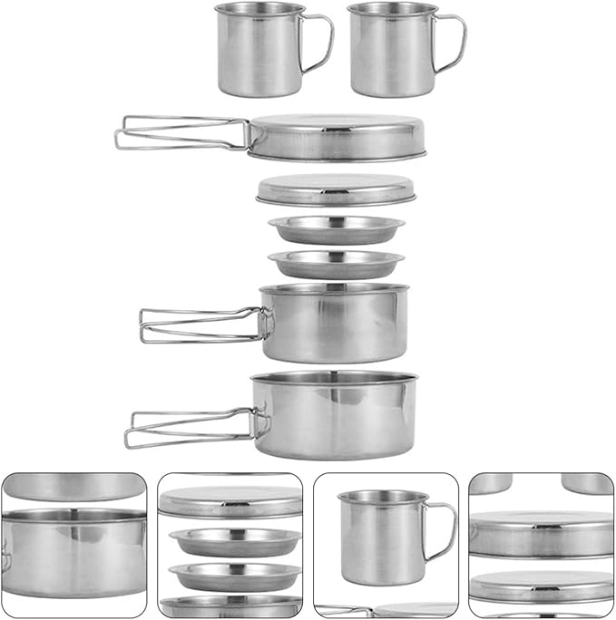 DNCG Steel Cookware Set 8 Steel Pots and Pans Stainless Steel Non-Stick Induction Pan Set with Touch Handles for Outdoor Kitchen and Traveling